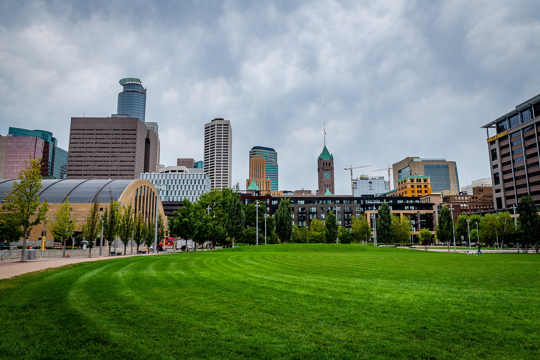 A view of the Minneapolis skyline from The Commons