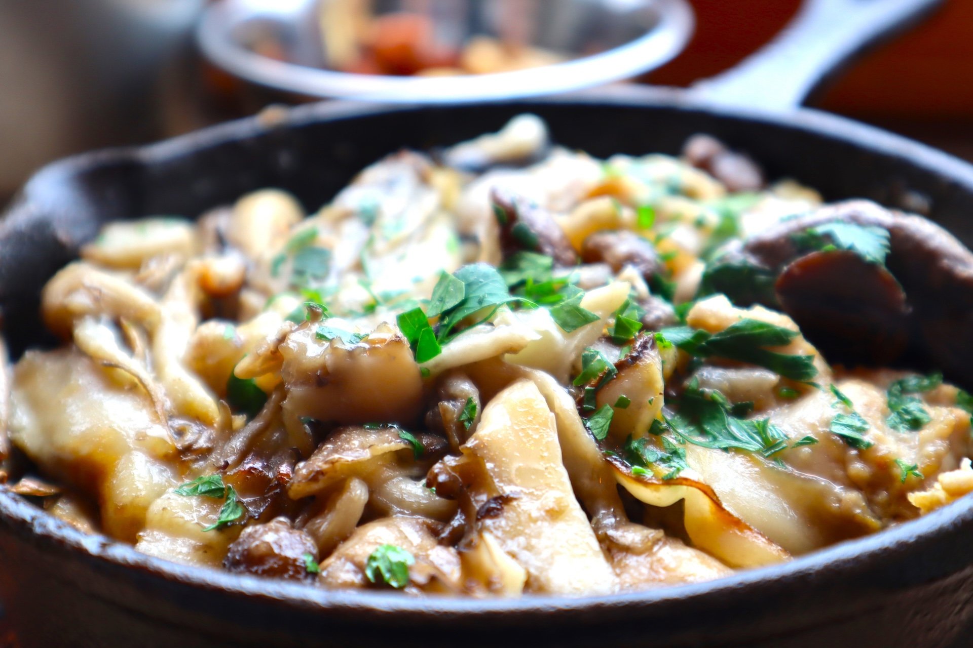 Oyster and mushroom ajillo at an Italian restaurant in Asakusa